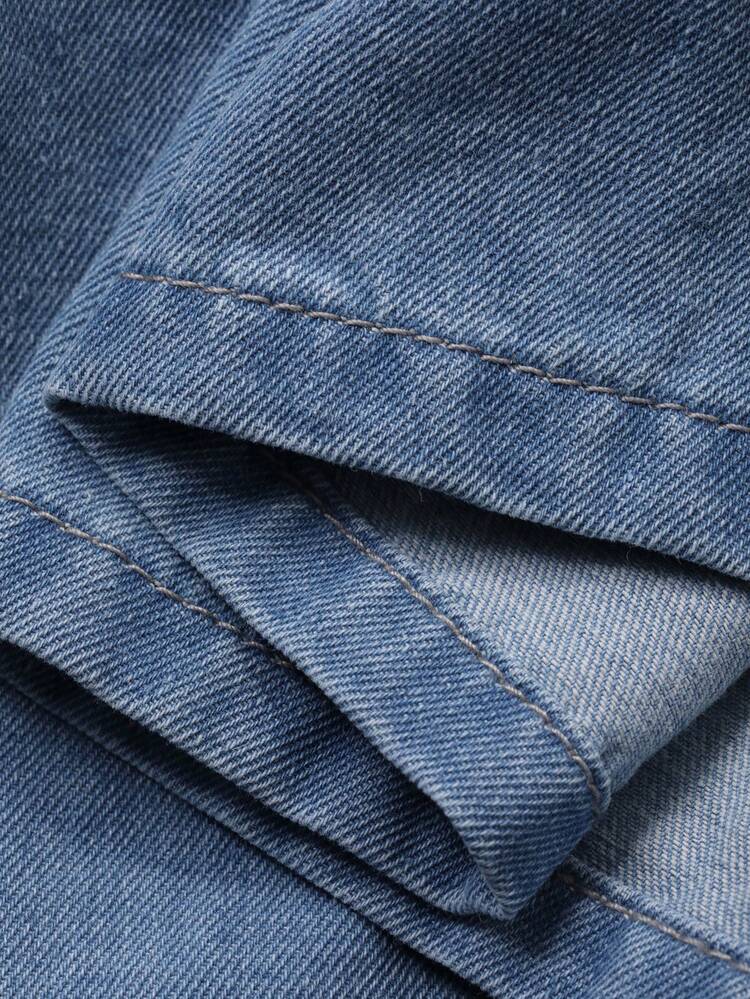 Toddler Girls' Korean Style Round Neck Puff Sleeve Denim Dress