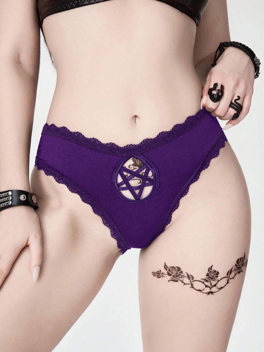 ROMWE Gothic Style Pentagram Women's Thong Panties - Purple - View 1