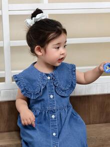 DAZY Infant/Toddler Girls' Korean Style Denim Dress With Peter Pan Collar - Light Wash - View 3