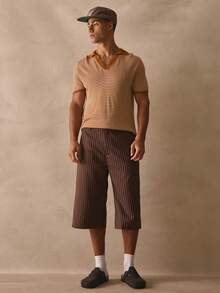 Musero Long Line Bermuda Smart Style Pinstripe Hidden Fastening Shorts Spring Summer Essentials - Multicolor - View 2