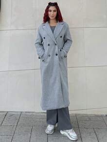 Bearsaez Ladies Lapel Double Breasted Woolen Coat  Fall Winter Cloth For Women - Dark Grey - View 1