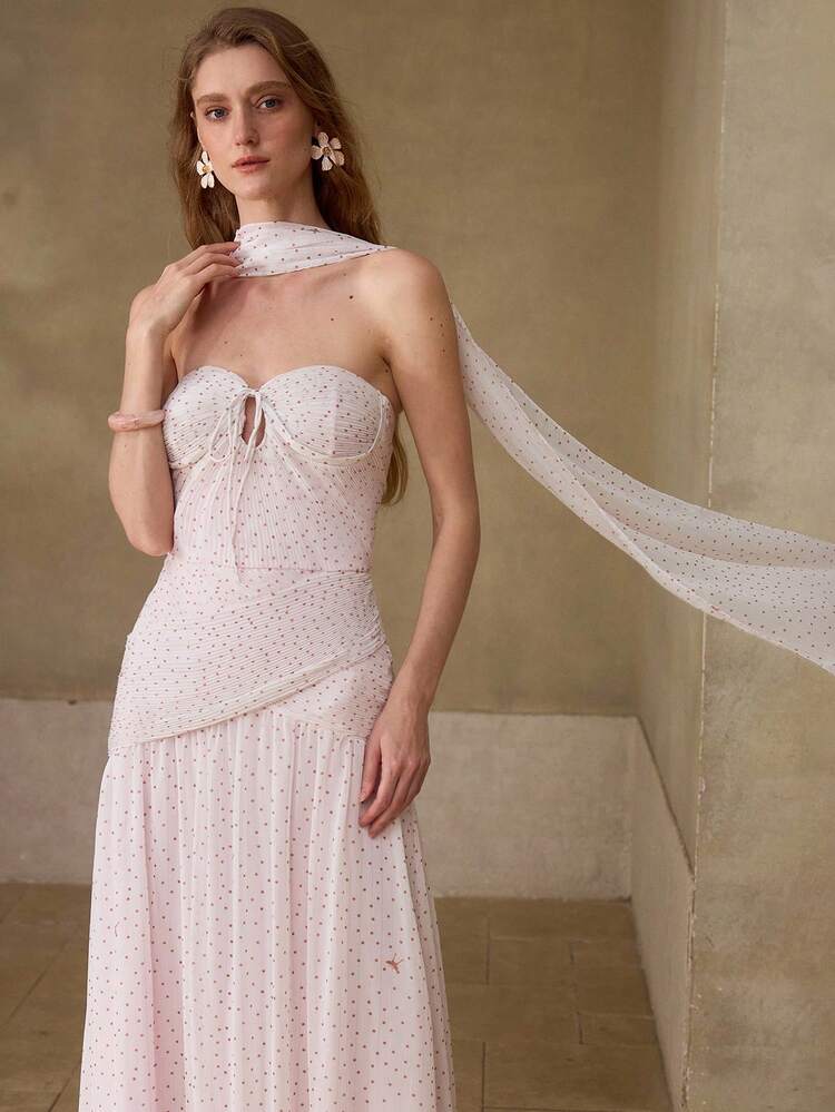 WOMEN'S LONG POLKA DOT PRINT HALTER NECK DRESS, SPRING/SUMMER