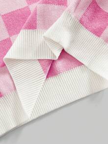 ROMWE MEN 复古棋盘格刺绣图案针织宽松背心 - 粉色 - 查看 6