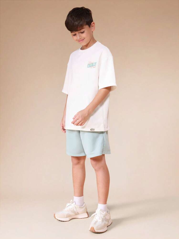 Boys Good Energy Club Oversized T-Shirt And Shorts Co-Ord Set Casual Summer Outfit Crew Neck Short Sleeve Elastic Waist Comfortable Everyday Wear