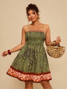 Travachic Đầm hai dây in họa tiết cây cỏ cỡ lớn dành cho kỳ nghỉ hè - Nhiều màu - Xem 4