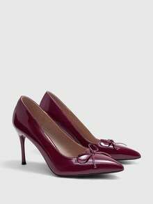 CUCCOO BIZCHIC 女鞋新款尖头细高跟酒红色法式蝴蝶结通勤简约日常上班购物女鞋高跟鞋 - 酒紅色 - 查看 7