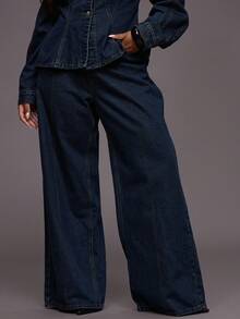 MUSERA Quần jeans ống đứng dáng rộng, phối màu tương phản, cỡ lớn, thích hợp mặc hàng ngày, phong cách đường phố cá tính, chưa cắt. - Màu xanh lam - Xem 2