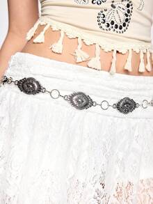 ROMWE Goth 1-Piece Women's Ancient Gold Ancient Silver New Striped Embossed Pattern Decoration Bohemian Western Style Single-Layer Waist Chain Dress Jeans Accessories Daily Versatile - Silver Rhombus Accessories - View 2