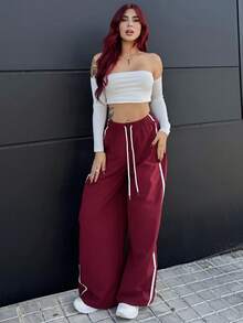 Bearsaez Women's Drawstring Waist Wide Leg Casual Loose Sports Harem Pants Fall Cloth For Women - Red - View 1
