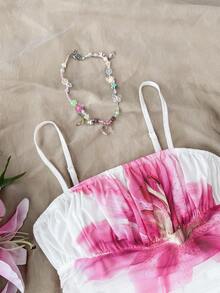 SHEIN Đầm mini dệt kim lưới in họa tiết hoa nhiệt đới dành cho thiếu nữ, thoải mái, thanh lịch, phong cách boho, thích hợp cho kỳ nghỉ, du lịch, phong cách retro, đi biển, du thuyền, tiệc trà chiều, đầm hè thời trang, phong cách boho. - Nhiều màu - Xem 6