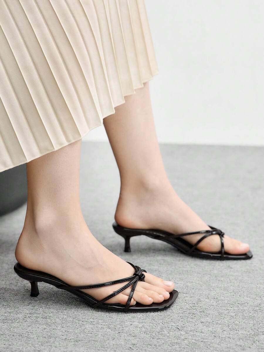 CUCCOO BIZCHIC 女士鞋履 春夏新款棕色细条纹夹趾高跟凉鞋拖鞋 简约时尚舒适百搭通勤性感女凉鞋 女鞋 - 咖啡 - 查看 1