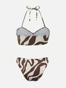 Swim Oasis Women's All-Over Print Bandeau Bikini Set With Sarong Skirt - Black - View 11