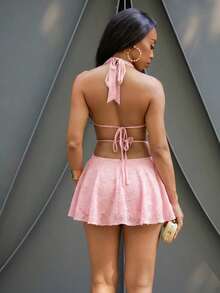 Yess Loren 夏季女装露背吊带碎花迷你连衣裙/女士夏季穿搭/女士夏季穿搭/女士度假穿搭/女士生日穿搭、情人节穿搭、女士情人节派对穿搭 - 粉色 - 查看 2