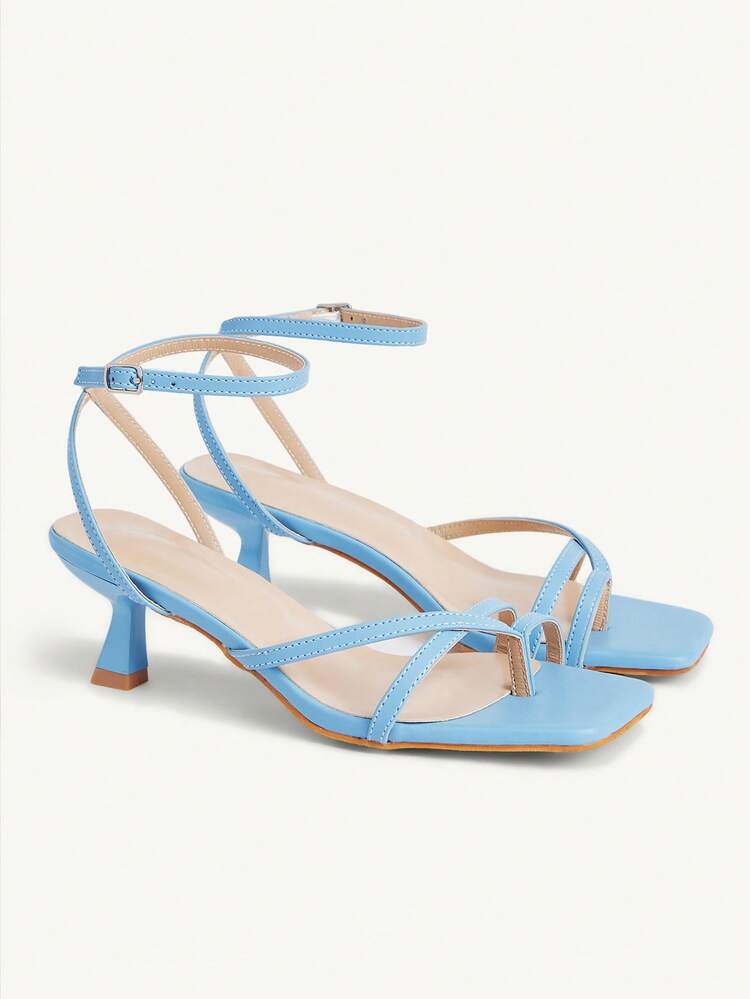 CUCCOO CHICEST Blue Mezzanine High-Heeled Sandals Square Toe Thin Strap Buckle Strap Elegant Sandals Wedding Shoes Summer Shoes Bride Shoes