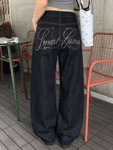 DAZY Quần jeans nữ phong cách Hàn Quốc rách rưới, bạc màu, kiểu dáng thường ngày. - Xanh đậm - Xem 2