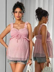 Momance 孕妇休闲优雅雪纺镂空吊带背心 - 粉色 - 查看 4