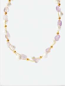 Opalesca 1pc Natural Crystal Glass Pearl Necklace (Random Patterns) - Gold - View 2
