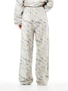 SUMWON WOMEN Women Snake Print Wide Leg Joggers Casual Loose Fit Sweatpants Elastic Waist Palazzo Style Pants Streetwear Lounge Comfort Pants - Apricot - View 2