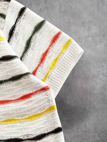 ROMWE MEN Áo len ngắn tay kẻ sọc ombre dành cho nam - Nhiều màu - Xem 4