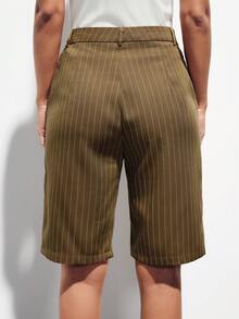 Aveloria Modichic 新款时尚休闲条纹七分裤 - 咖啡棕 - 查看 2