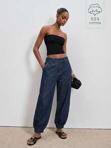 ATUI Studio Women's Loose Casual Versatile Denim Jeans With Pockets, Summer - Blue - View 1