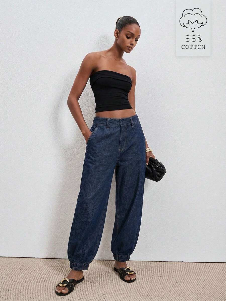 ATUI Studio Women's Loose Casual Versatile Denim Jeans With Pockets, Summer - Blue - View 1