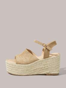 Styleloop Sandalias de plataforma y cuña para mujer - Caqui - Ver 3