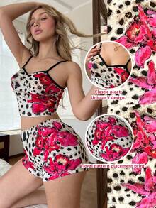 ZzzCrew Leopard Print Sexy Camisole & Shorts Pajama Set For Women - Apricot - View 1