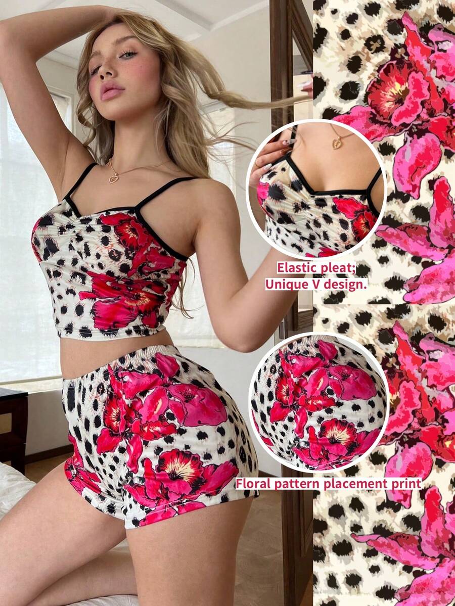 ZzzCrew Leopard Print Sexy Camisole & Shorts Pajama Set For Women - Apricot - View 1