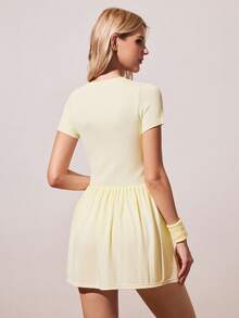 CourtClass CourtClass Women's Round Neck Short Sleeve Dress And Shorts Casual Daily Outdoor Tennis Outfit Set - Light Yellow - View 2