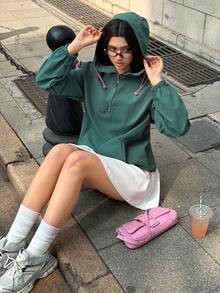 MainGRL 女士立领拉链半开襟休闲百搭日常长袖外套 - 綠色 - 查看 7