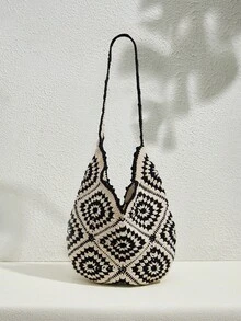 SHECARRY Stylish Hand-Woven Women's Shoulder Bag - Black and White - View 1