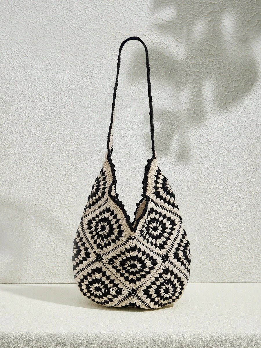 SHECARRY Stylish Hand-Woven Women's Shoulder Bag - Black and White - View 1