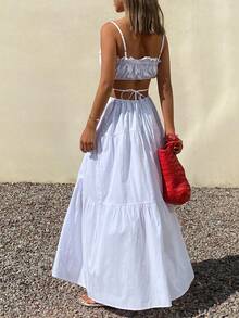 DAZY 春夏时尚白色修身休闲/沙滩度假露背连衣裙，适合情人节、婚礼等场合。 - 象牙白色 - 查看 1