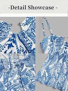 GlowEve Đầm maxi không tay cổ khoét eo họa tiết Paisley dành cho nữ, duyên dáng, thanh lịch, thích hợp mặc hàng ngày, phong cách boho chic, đi biển, đi làm, gợi cảm, hẹn hò, phong cách đường phố Pháp, retro, đa năng, màu xanh trắng, mới. - Nhiều màu - Xem 6