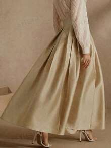 Anewsta Elegant utsvängd kjol med hög midja med en kunglig stil - Champagne - Visa 2