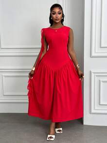 Xyvia 女士春夏新款优雅黑色露背荷叶边长裙，适合情人节约会、派对、宴会等场合。 - Fiery Red - 查看 3