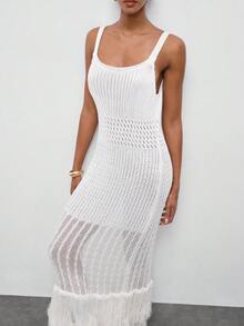 Maija Women's White Sleeveless Knit Dress Graduation Holiday Outfits Casual Beach Tighten The Waist Beach Dress Summer Dress Festival Dresses Elegant  Holiday Outfits - White - View 6