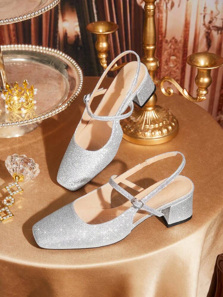 CUCCOO TILAWA Women Shoes Fashion Silver Thick Heel High Heels