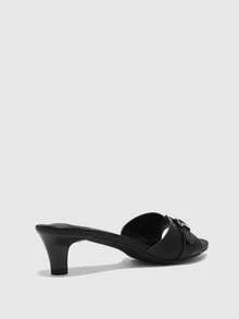 CUCCOO BIZCHIC Giày sandal quai ngang mũi vuông đính đá cho nữ, thích hợp làm quà Giáng sinh - màu đen - Xem 11