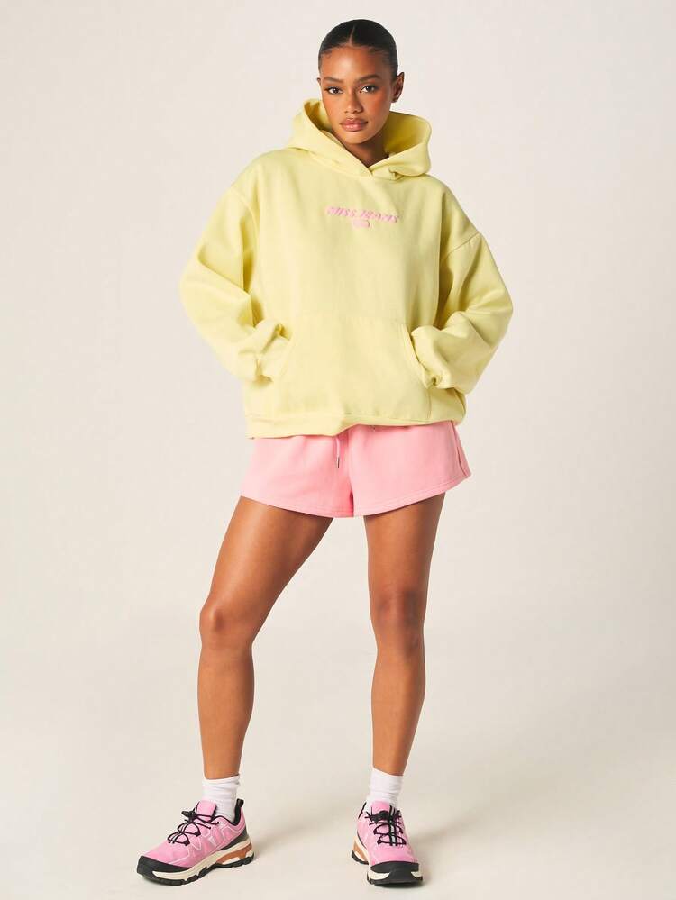MISSGUIDED Felpa oversize con cappuccio da donna Miss Jeans, con stampa di testo rosa, pullover casual con maniche lunghe, adatta per l'autunno e l'inverno, stile streetwear