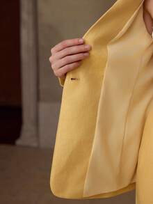 MOTF PREMIUM 女士100%亚麻长袖西装外套，休闲约会装，春夏款 - 黃色 - 查看 8