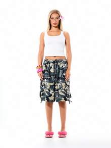 SUMWON WOMEN Pantalones cortos de cargo con estampado de camuflaje, patrón de estrellas y bolsillos laterales, cintura con cordón, estilo militar tipo combate, longitud bermuda, casuales de verano para mujer - Multicolor - Ver 5