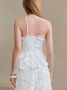 Arave Women's Fitted Hollow Floral Asymmetric Sleeveless Waist Cinched Asymmetrical Hem Casual Commuter Top - White - View 5