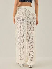 Gaivellea Lace Jacquard Asymmetrical Waistband Design Loose Draping Wide Leg Lantern Pants For Women - Apricot - View 2