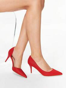 Glitzique 2025秋冬新款时尚尖头镂空性感细跟单跟高跟女鞋，优雅女士高跟鞋，高贵典雅，派对装扮 - 紅色 - 查看 8