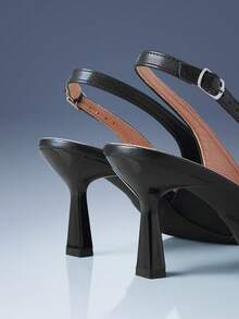 CUCCOO GRLICON Pointed Toe Thin Heel Closed Toe Belt Buckle Slingback Pumps Women - Black - View 3