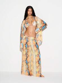 KIZN 女士蛇纹印花阔腿裤网眼高腰夏季沙滩波西米亚风度假裤 - 彩色 - 查看 3