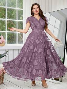 Reflora Đầm hoa thanh lịch dành cho nữ cỡ lớn, đầm dự tiệc cưới mùa hè. - Màu tím - Xem 7
