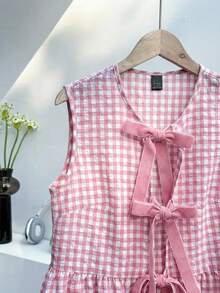 Comfortcana Áo sơ mi nữ dệt kẻ caro màu hồng củ sen - Bụi hồng - Xem 4